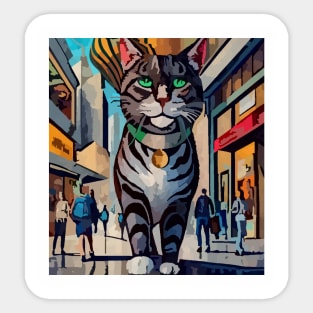 watercolor cat in the shopping mall Sticker